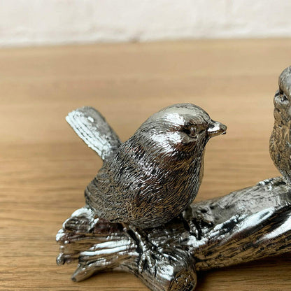 Silver Birds On Branch Figurine