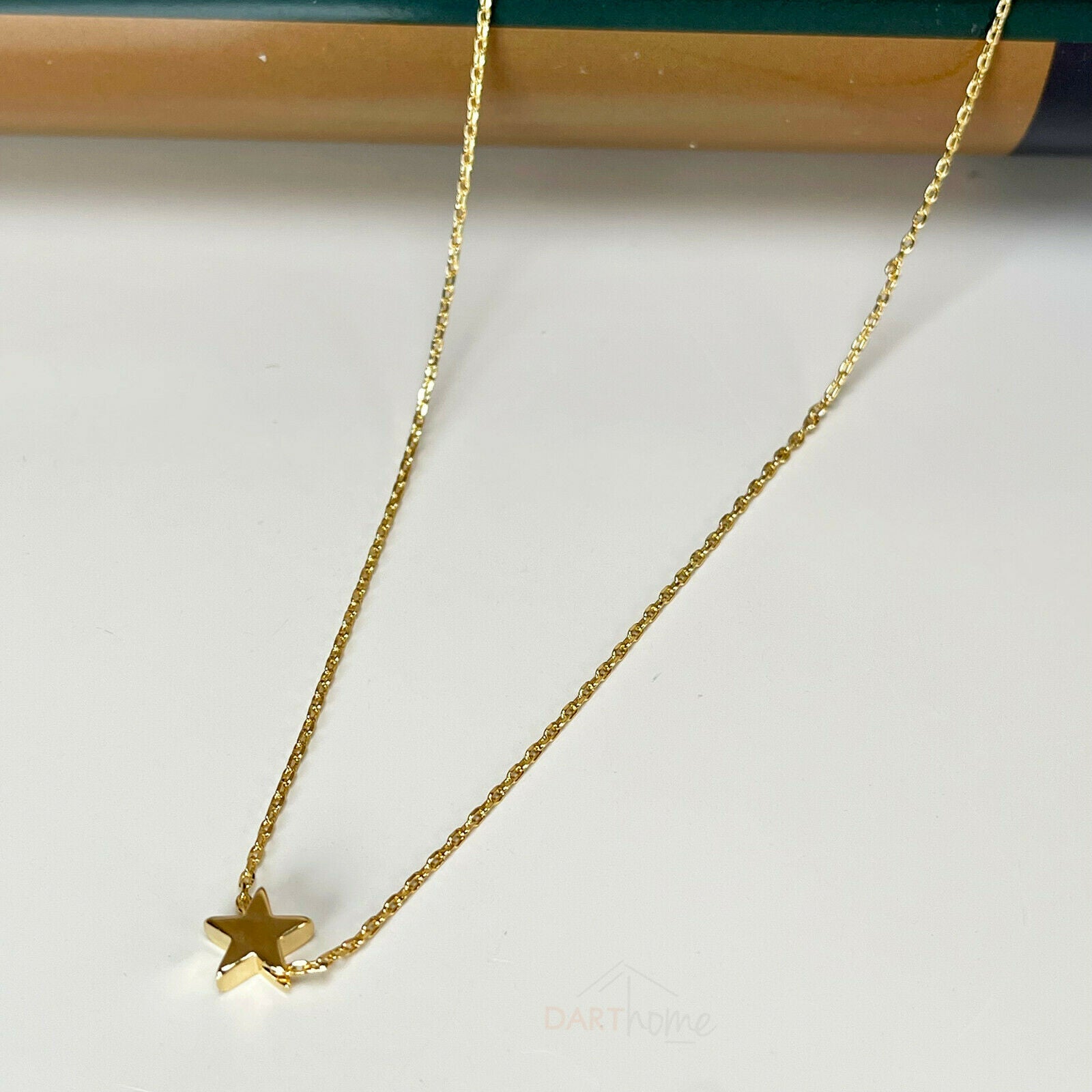 Gold Star Bead Chain Womens Necklace 18"