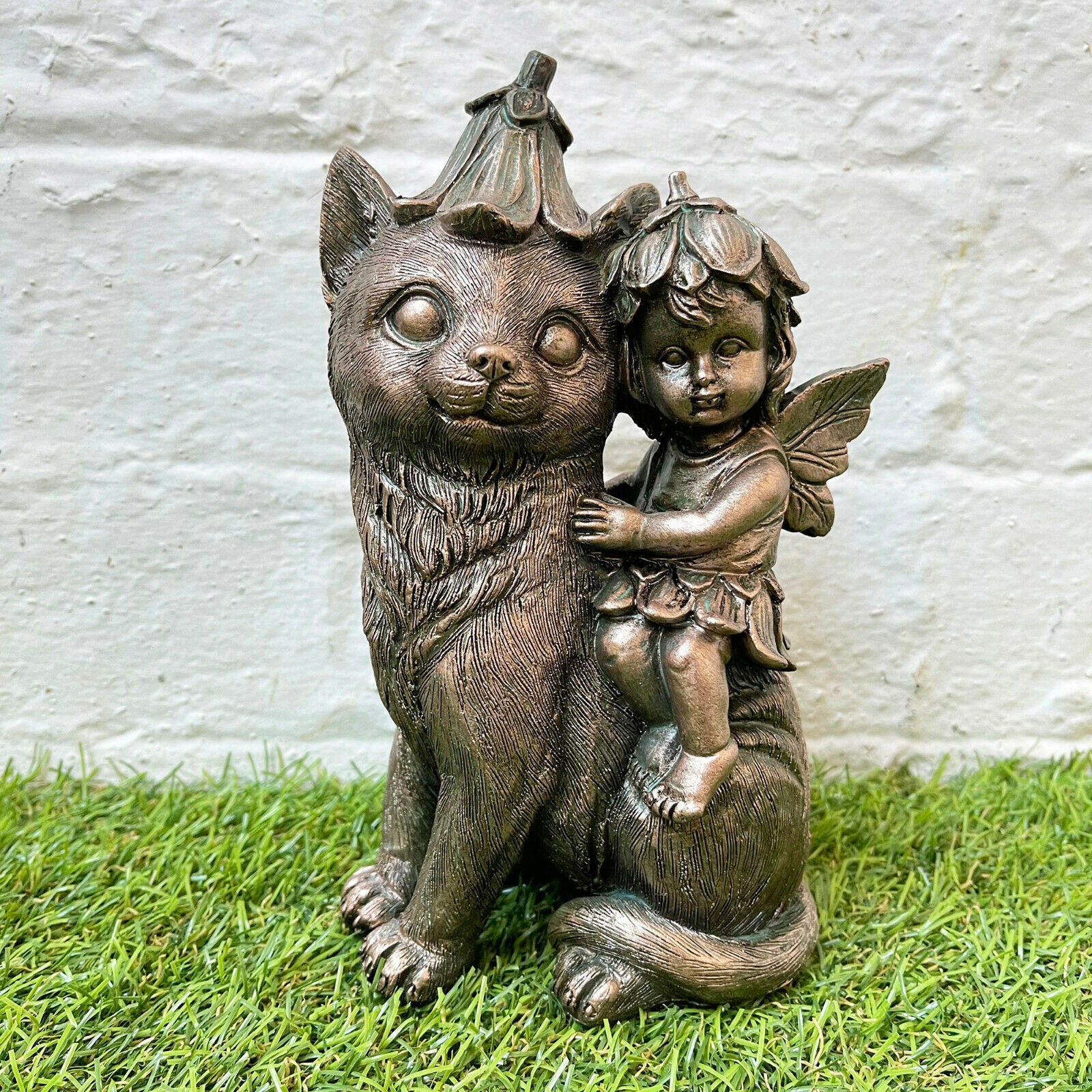 Resin Fairy On Cat Garden Ornament
