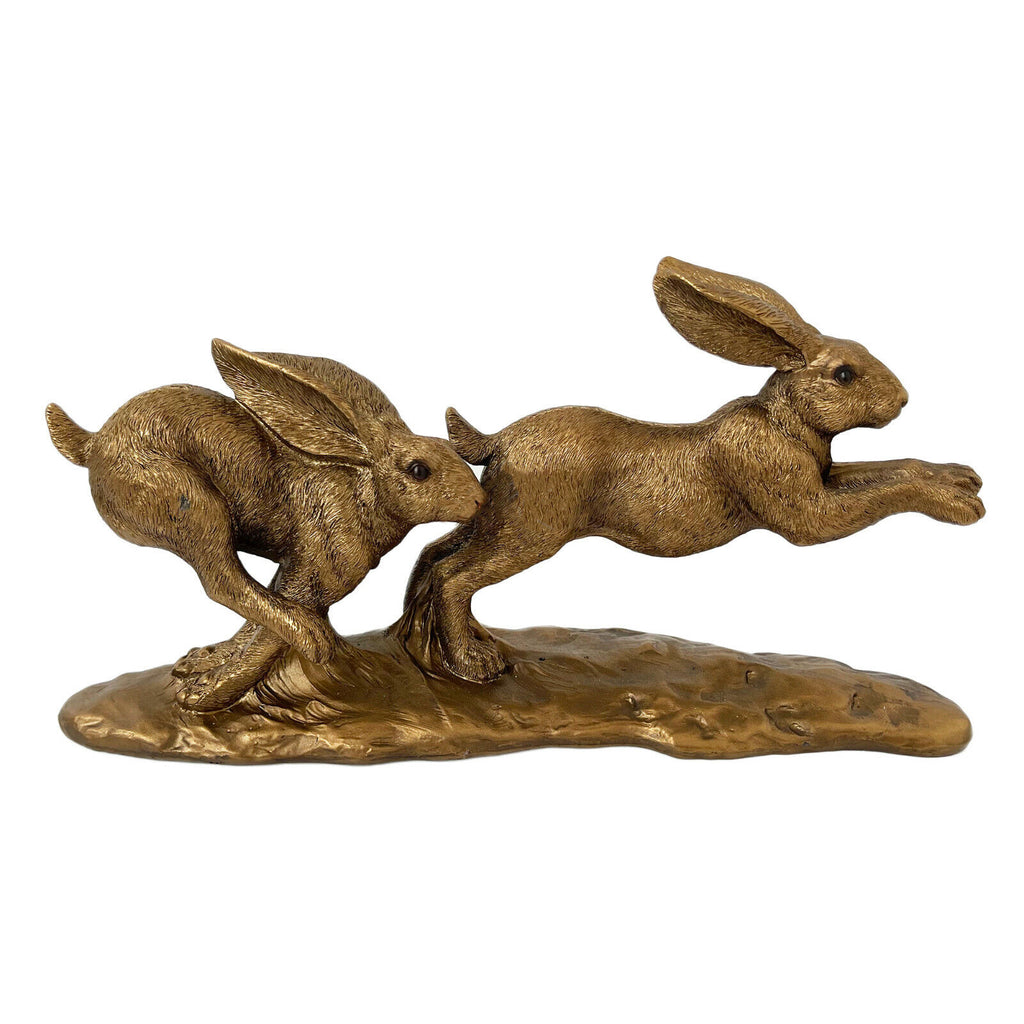 Resin Bronze Two Jumping Hares Sculpture