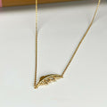 Gold Feather Pendant Womens Necklace 18"