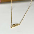 Gold Feather Pendant Womens Necklace 18"