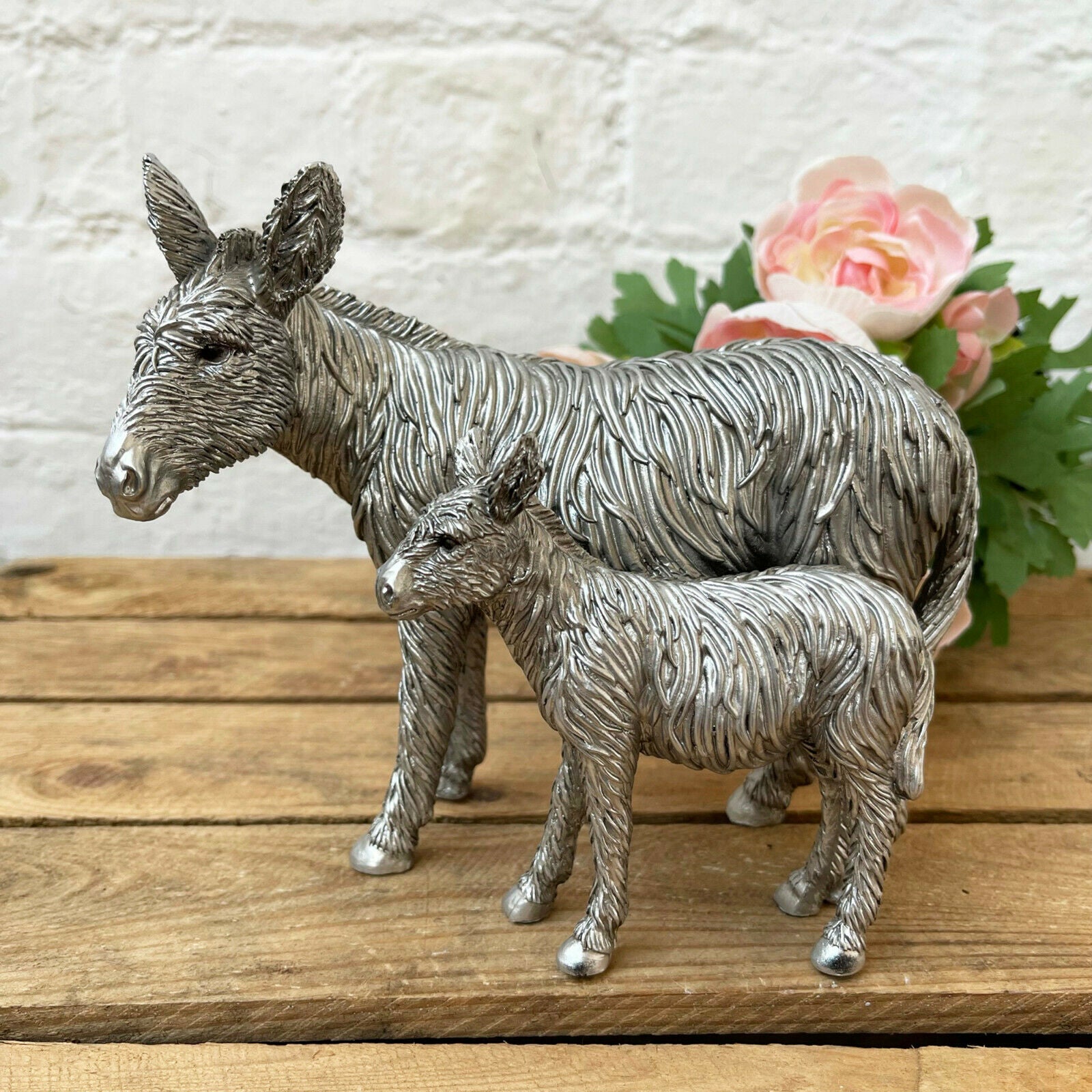 Silver Donkey & Foal Ornament