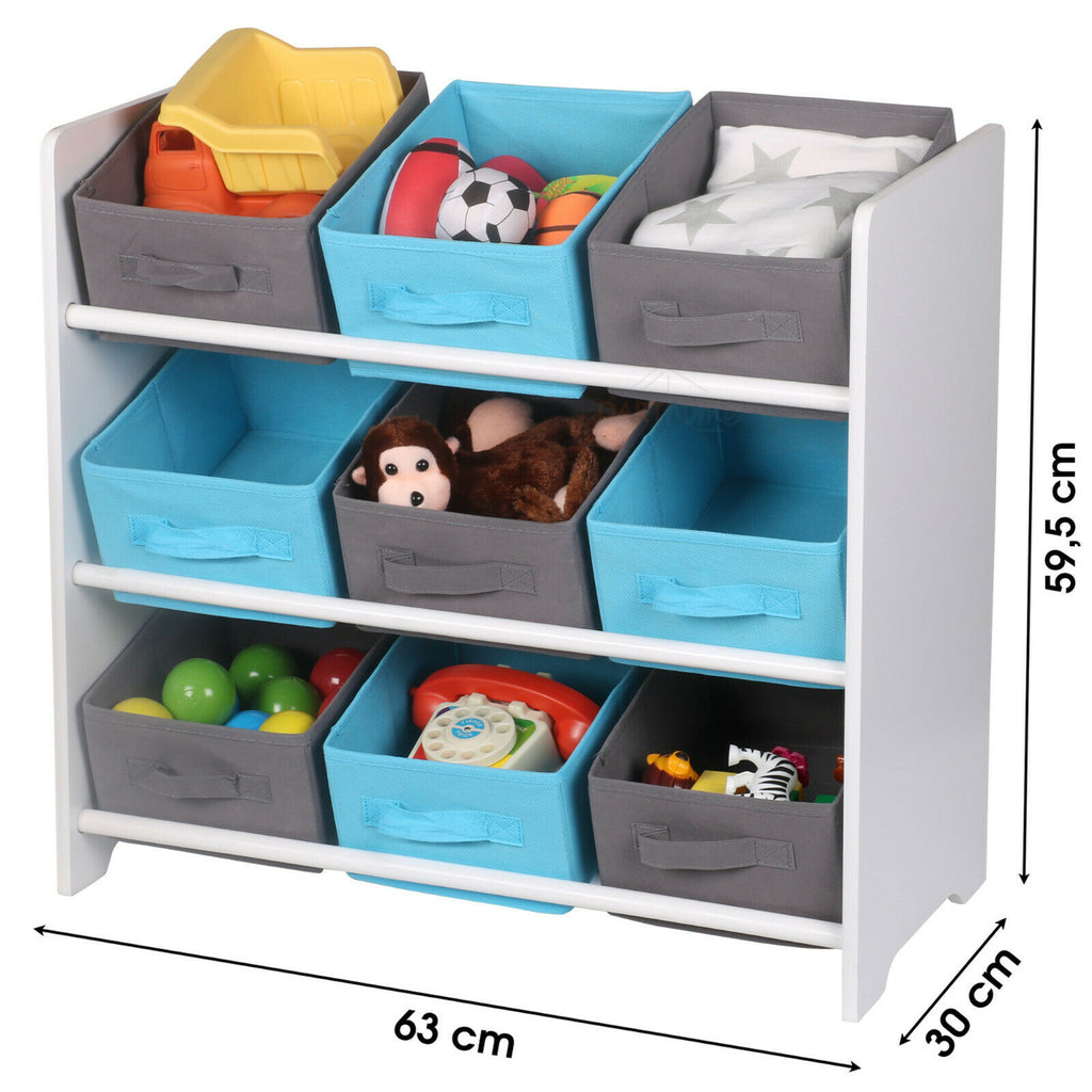 Childrens Blue 9 Open Drawer Storage Unit
