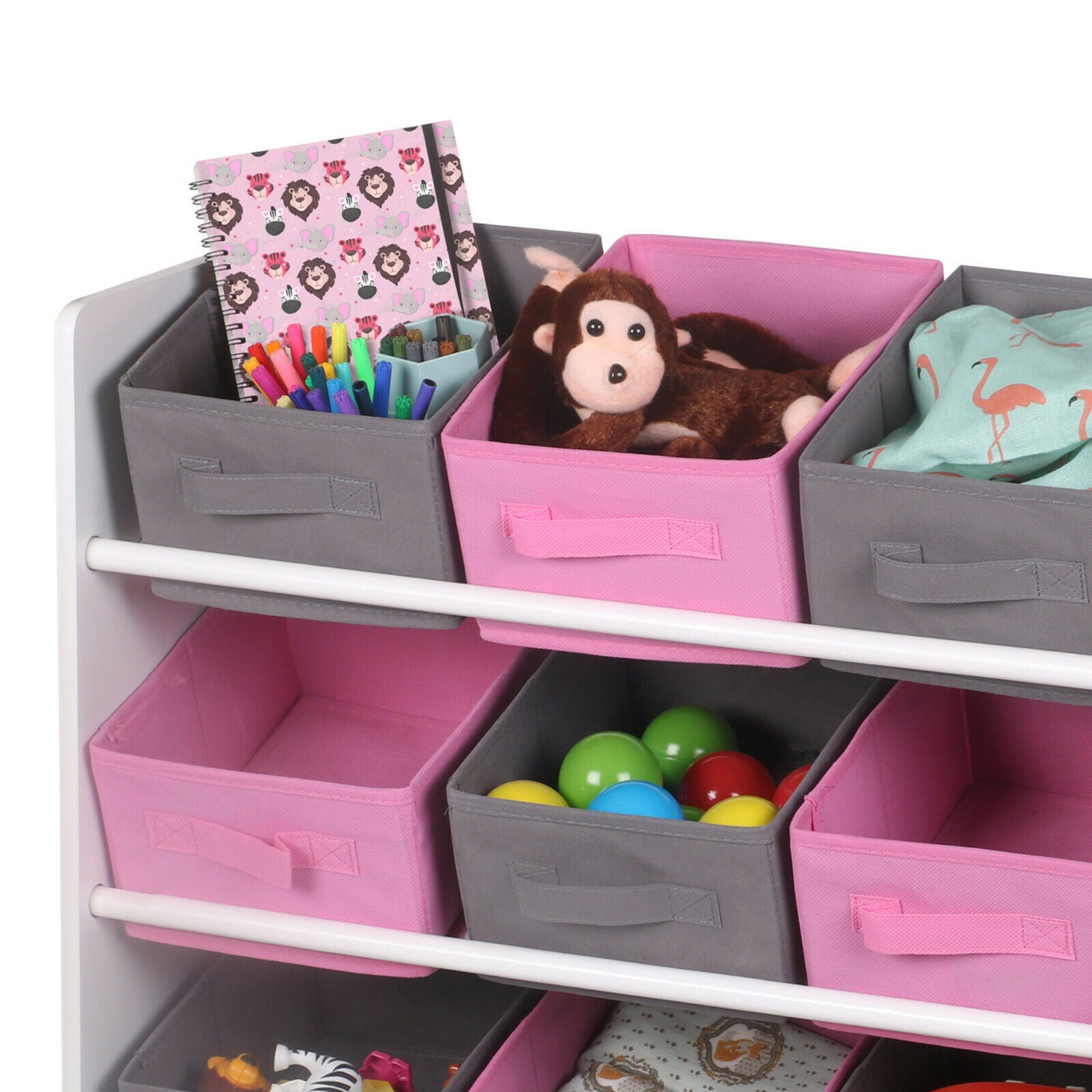 Childrens Pink 9 Open Drawer Storage Unit