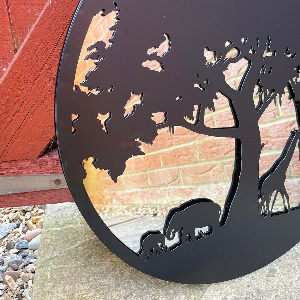 Black Silhouette African Wildlife Garden Mirror