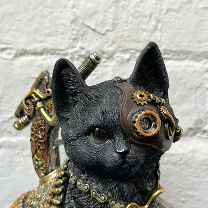 Black Steampunk Sitting Cat Ornament