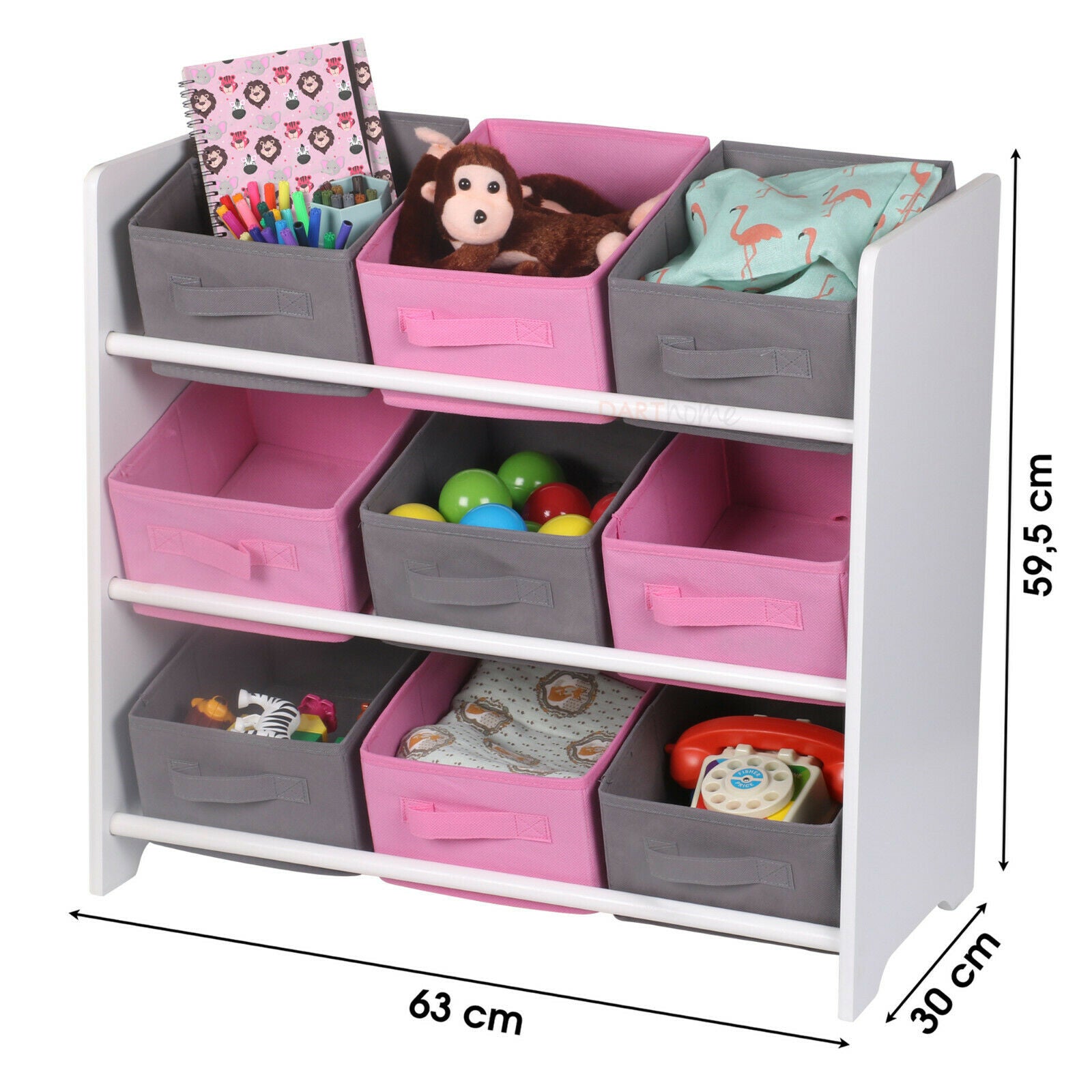 Childrens Pink 9 Open Drawer Storage Unit