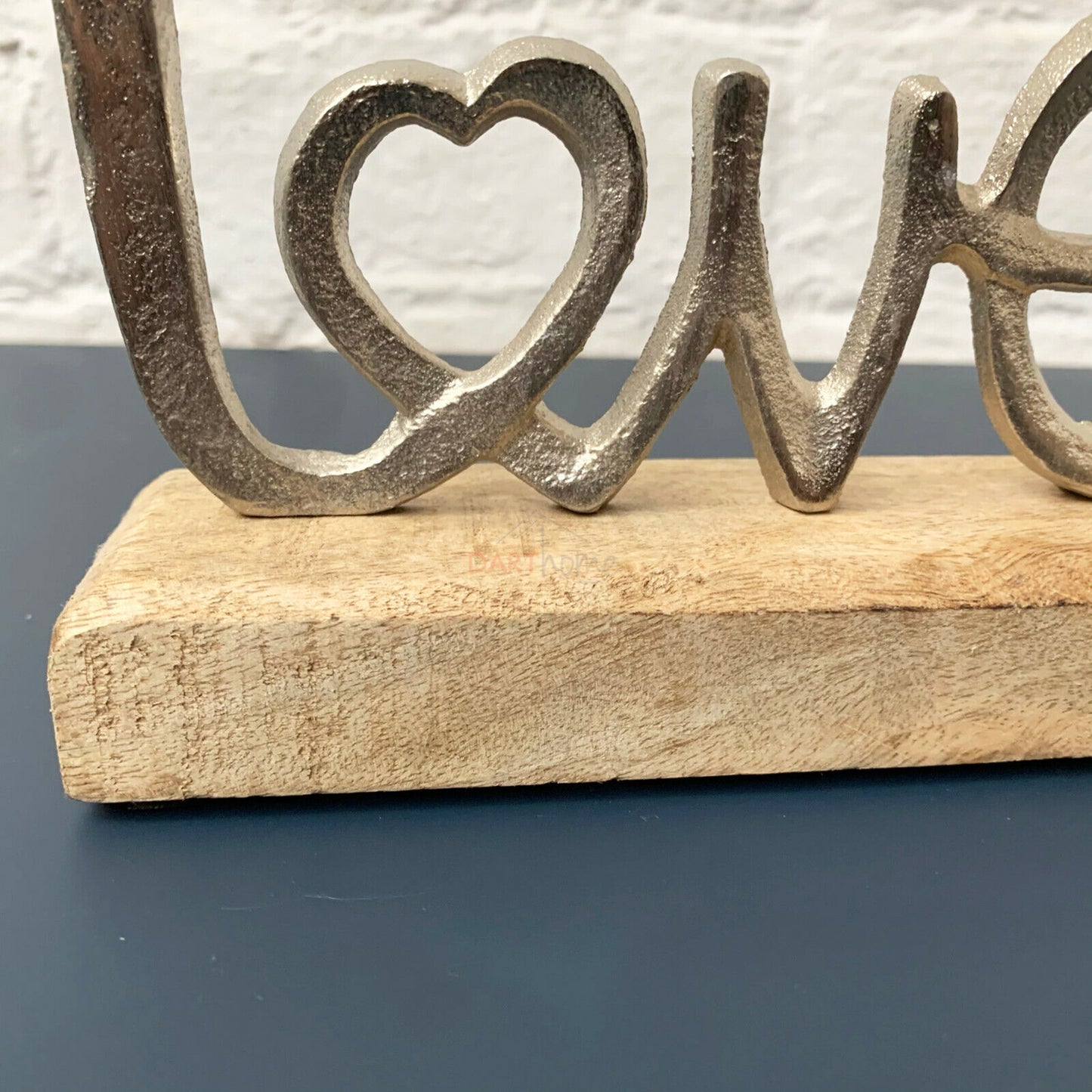 Chrome Love Tealight Holder On Wooden Base