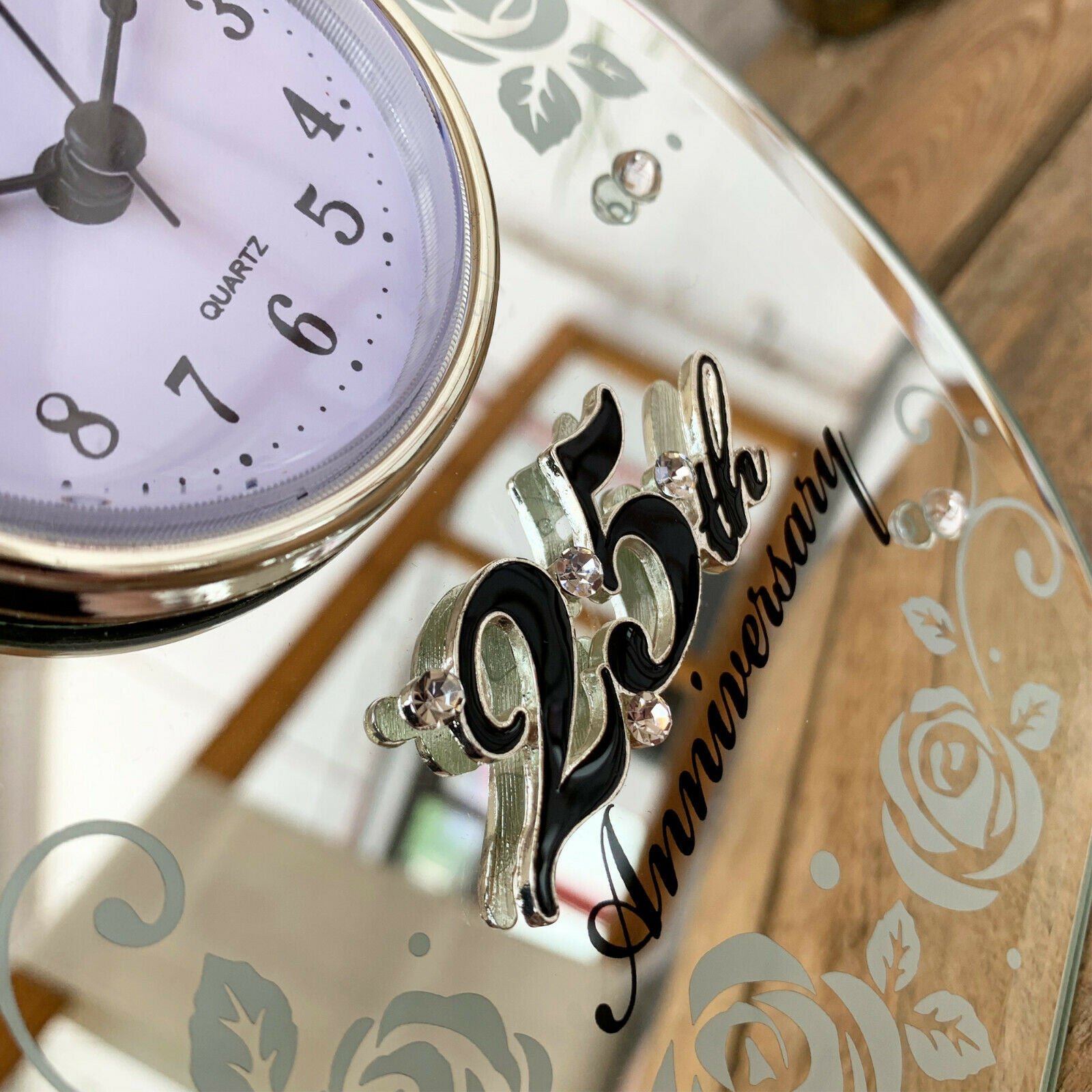 25th Silver Wedding Anniversary Mirrored Clock