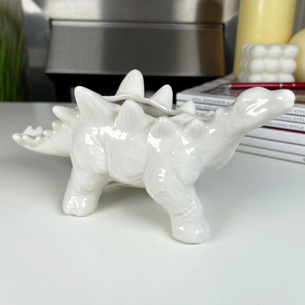 White Ceramic Stegosaurus Dinosaur Planter