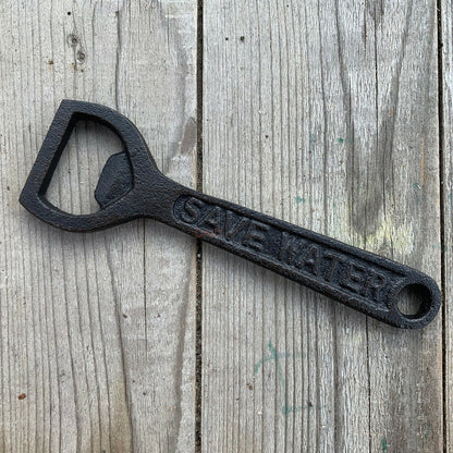 Black Cast Iron Save Water Drink Beer Bottle Opener