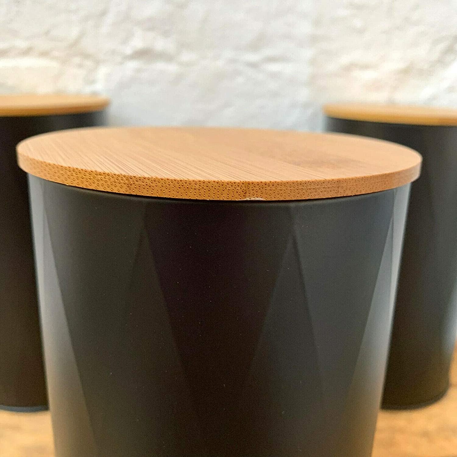 Set Of 3 Large Black Storage Canisters