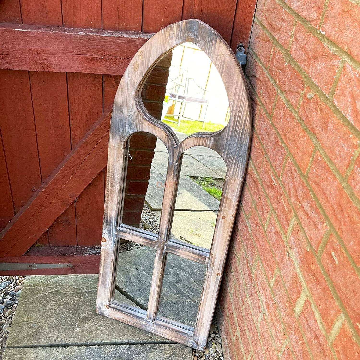 Wooden Gothic Arch Garden Wall Mirror 100cm
