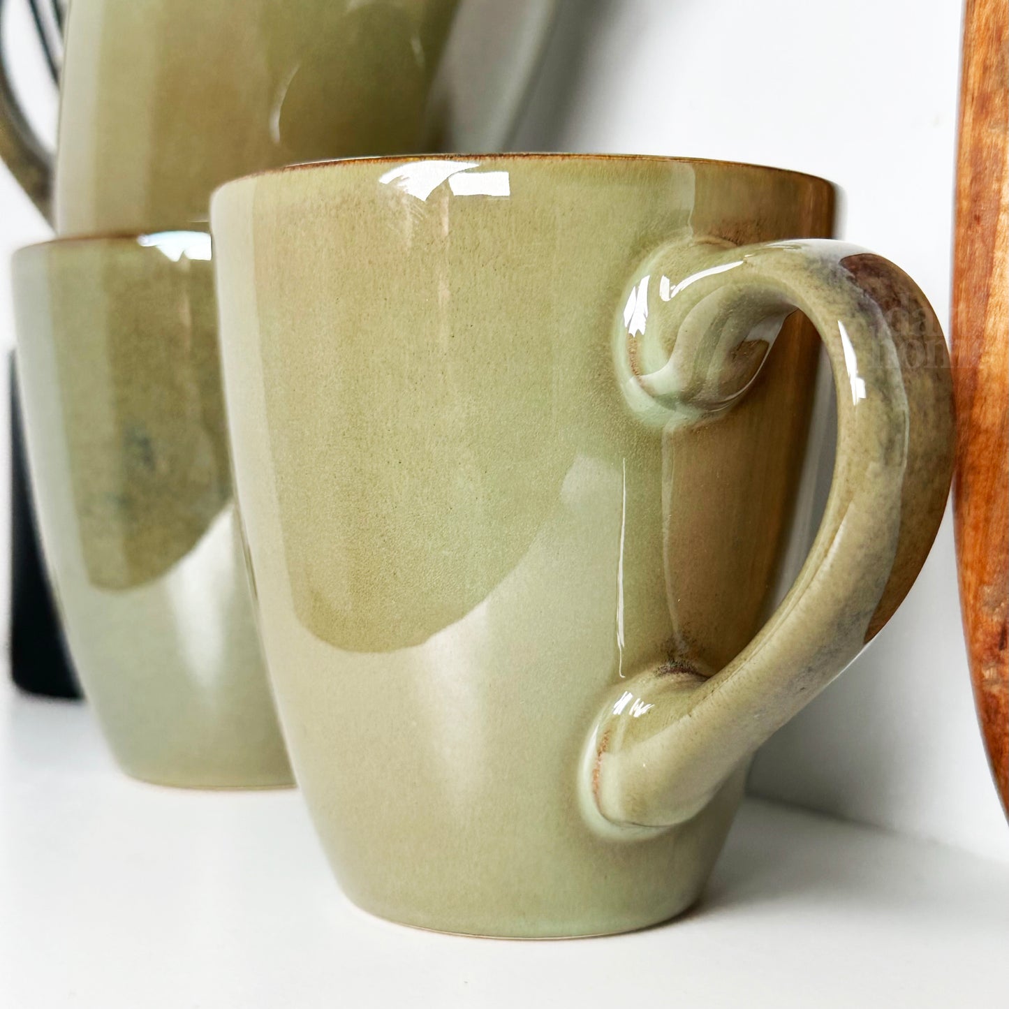 4pc Stoneware Reactive Glaze 400ml Mugs - Green