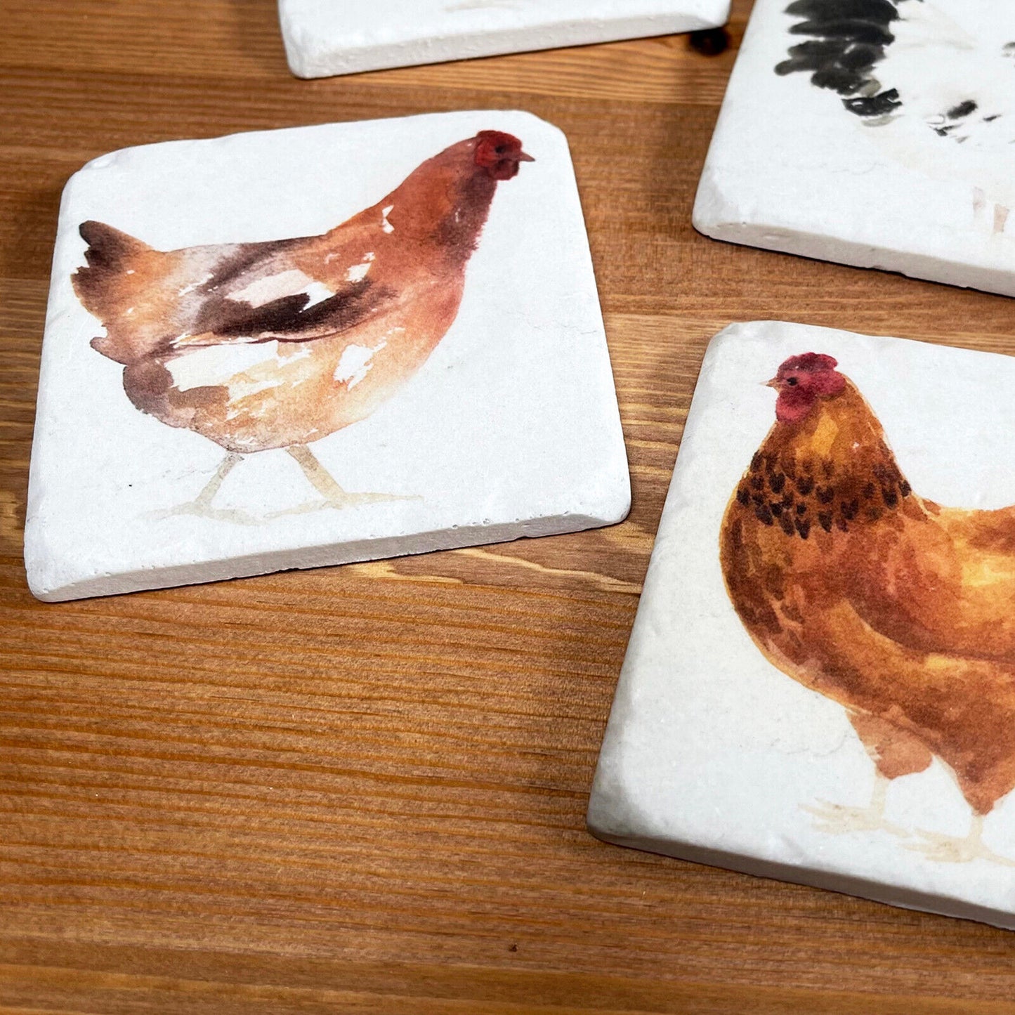 Set Of 4 Ceramic Chicken Coasters