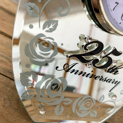 25th Silver Wedding Anniversary Mirrored Clock