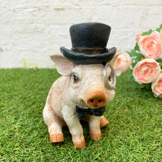 Resin Pig With Monocle Ornament 16cm