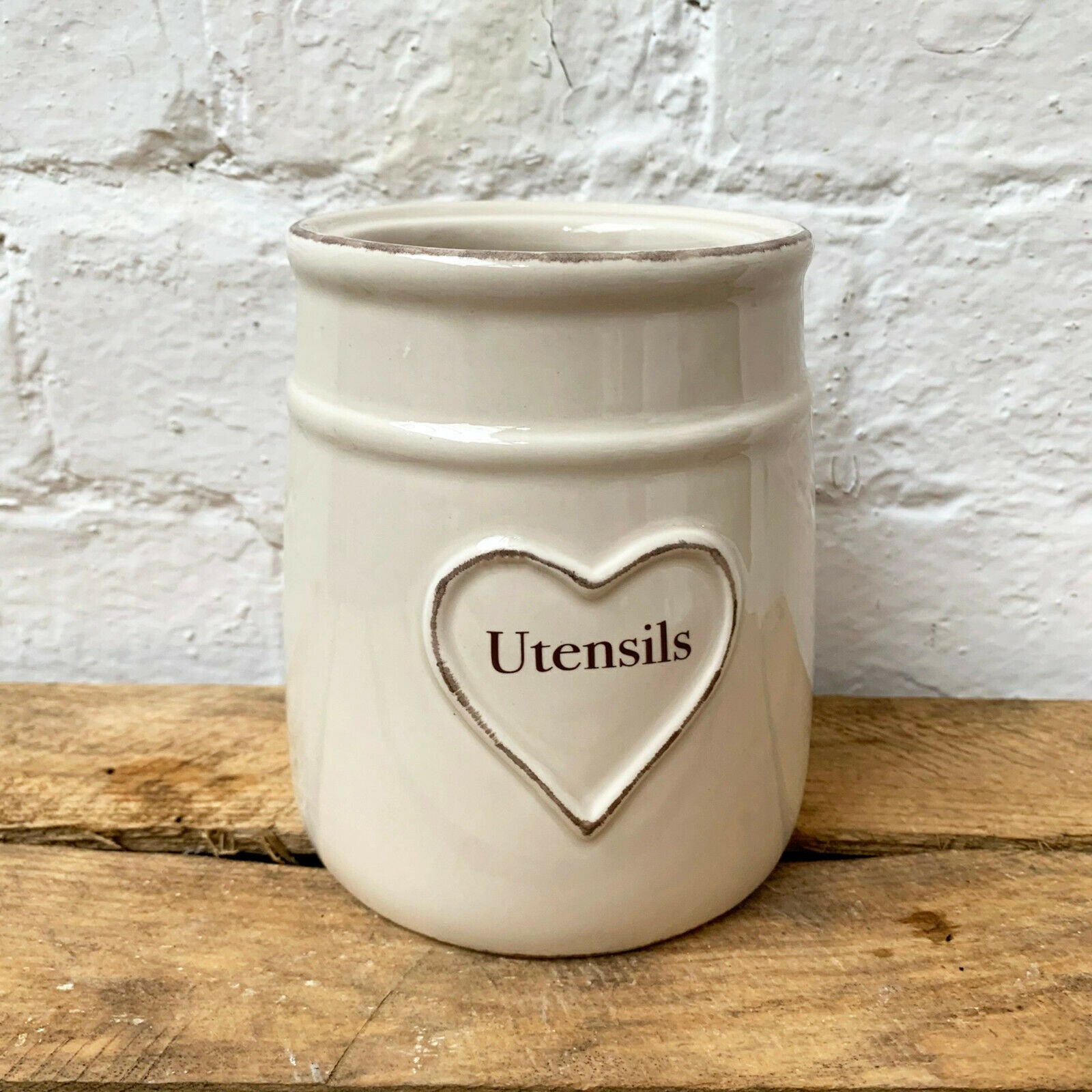 Ceramic Love Heart Utensil Pot 13x12cm