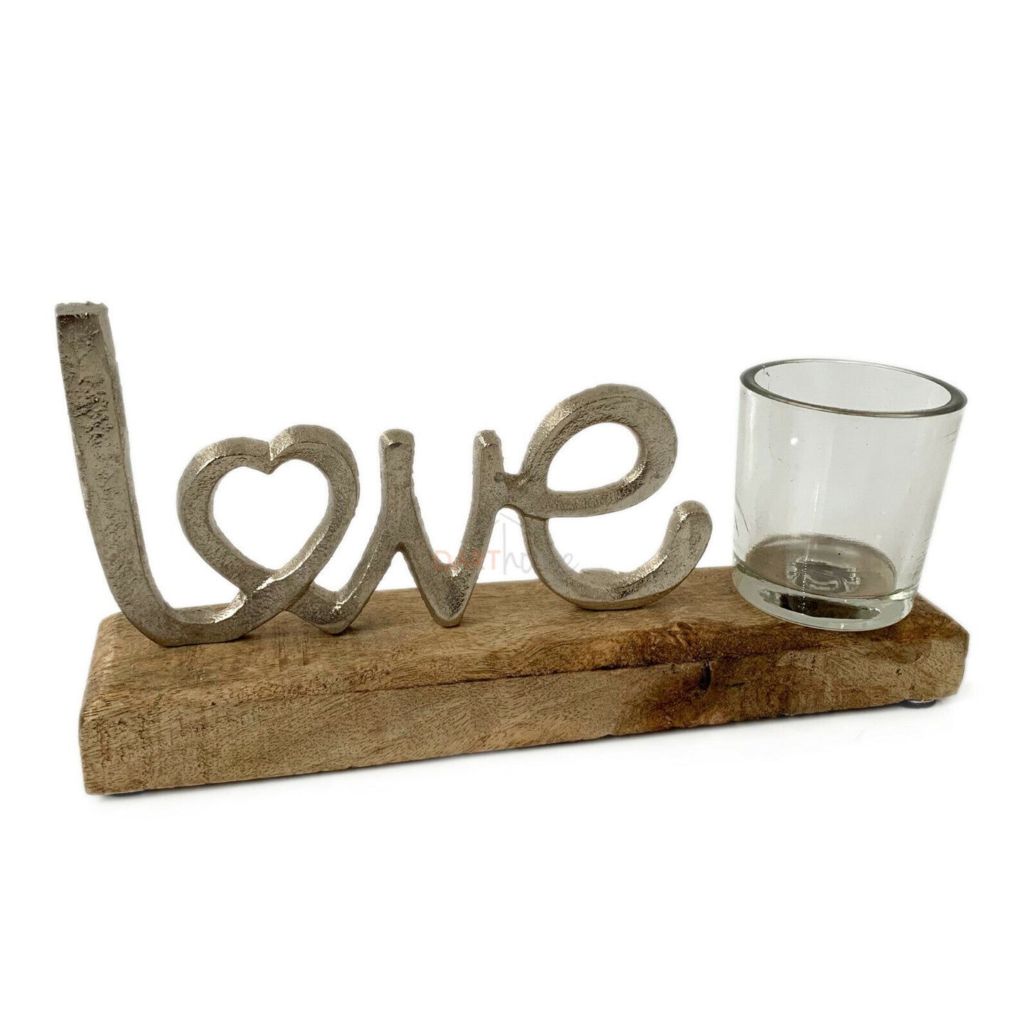 Chrome Love Tealight Holder On Wooden Base