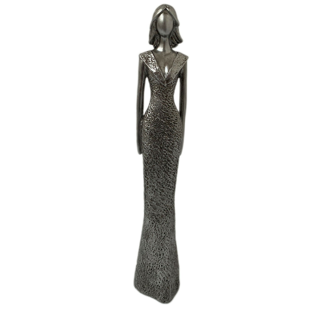 Elegante Damenfigur aus silbernem Kunstharz, 38 cm