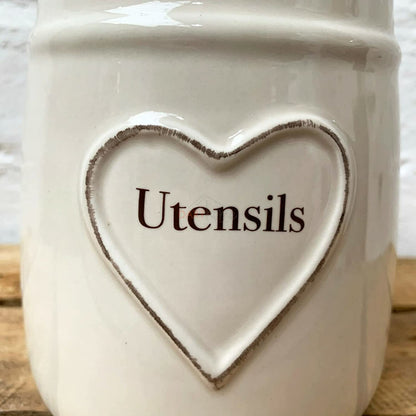 Ceramic Love Heart Utensil Pot 13x12cm