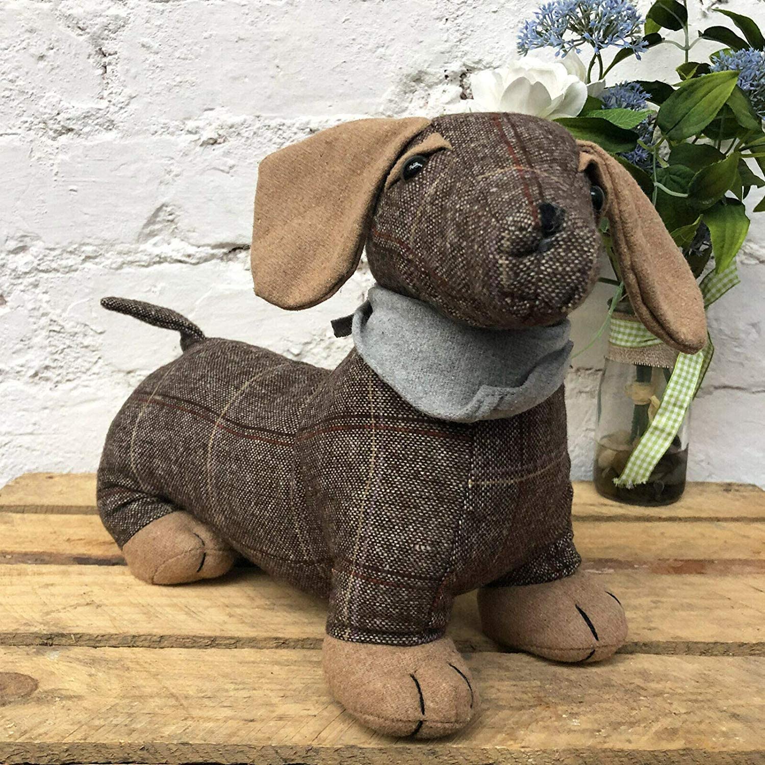 Tartan Brown Sausage Dog Doorstop