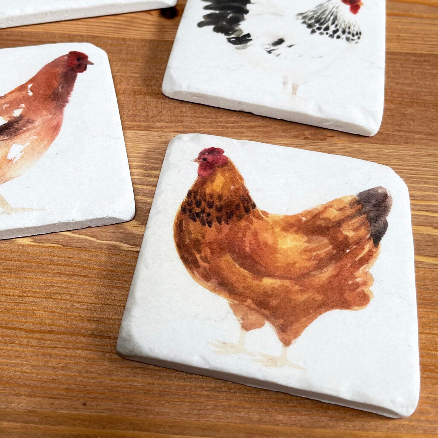 Set Of 4 Ceramic Chicken Coasters