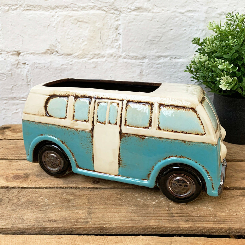 Ceramic Blue Camper Van Plant Pot