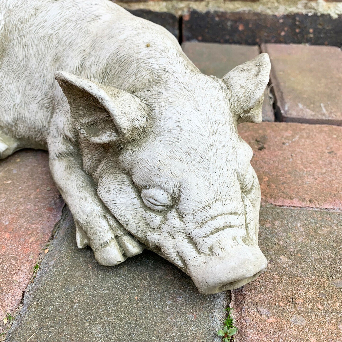 Steinskulptur „Schlafendes Schwein“ für den Garten