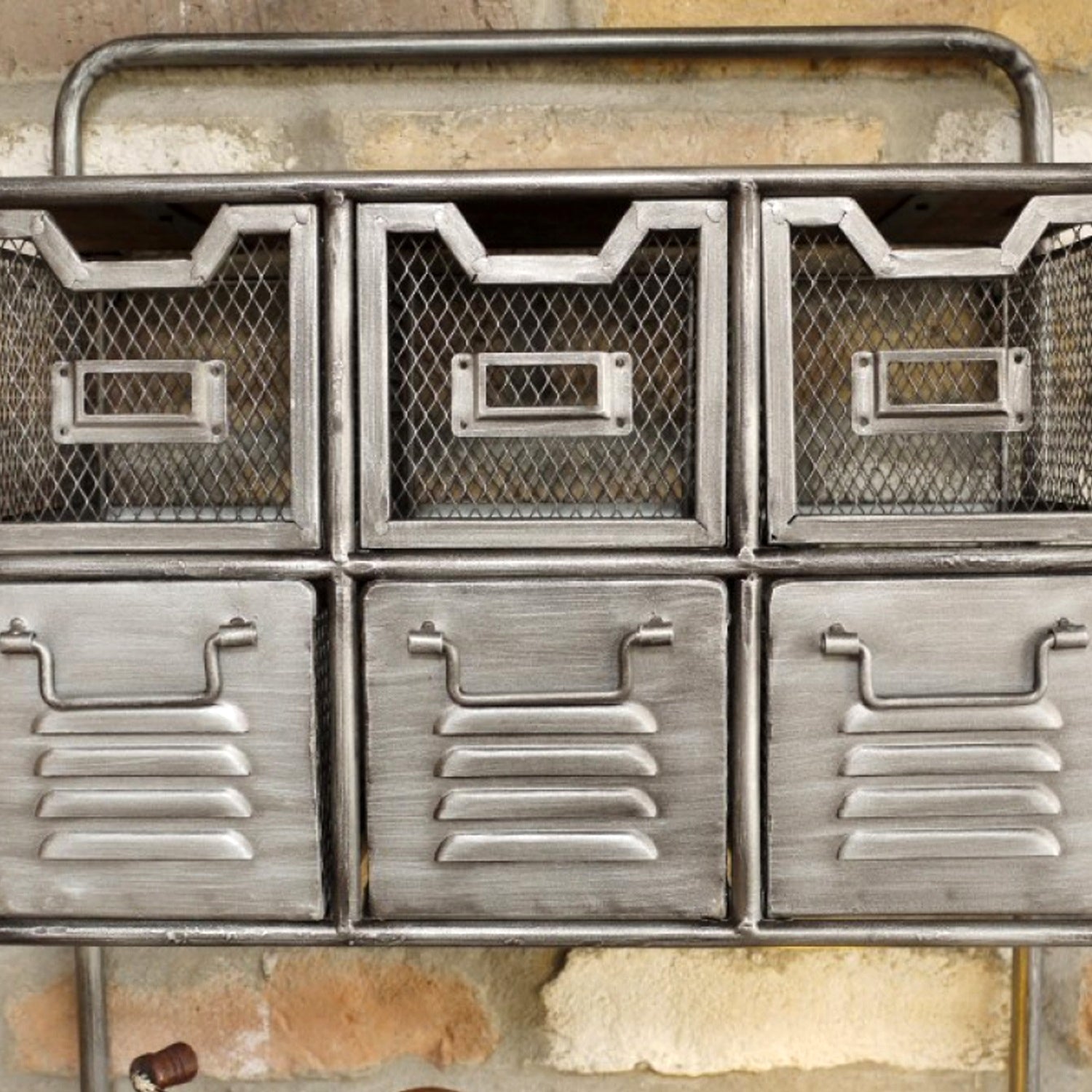 Indsutrial Silver 6 Drawer Wall Unit