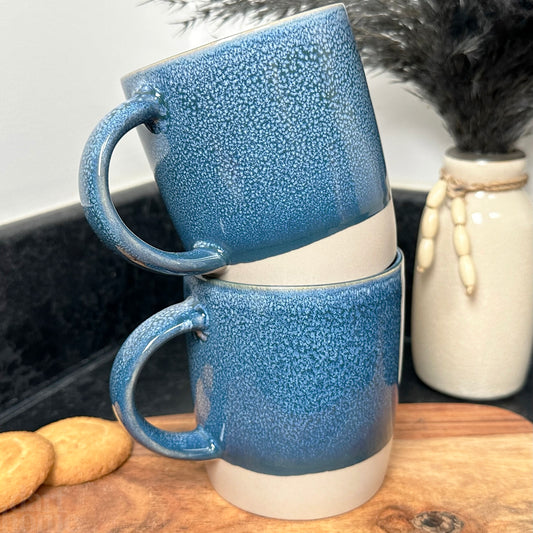 320-ml-Becher mit blauer Reaktivglasur, 2er-Set