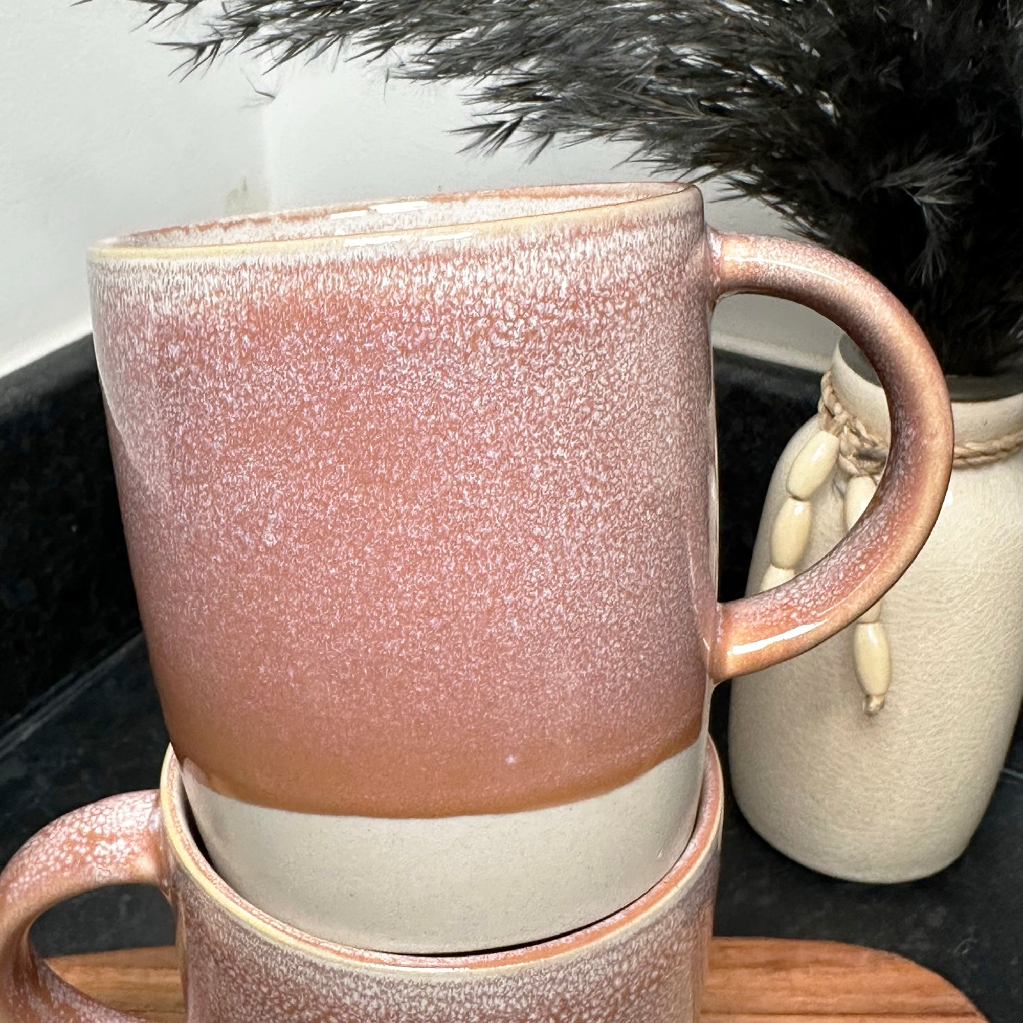 320ml Pink Reactive Glaze Mugs Set Of 2