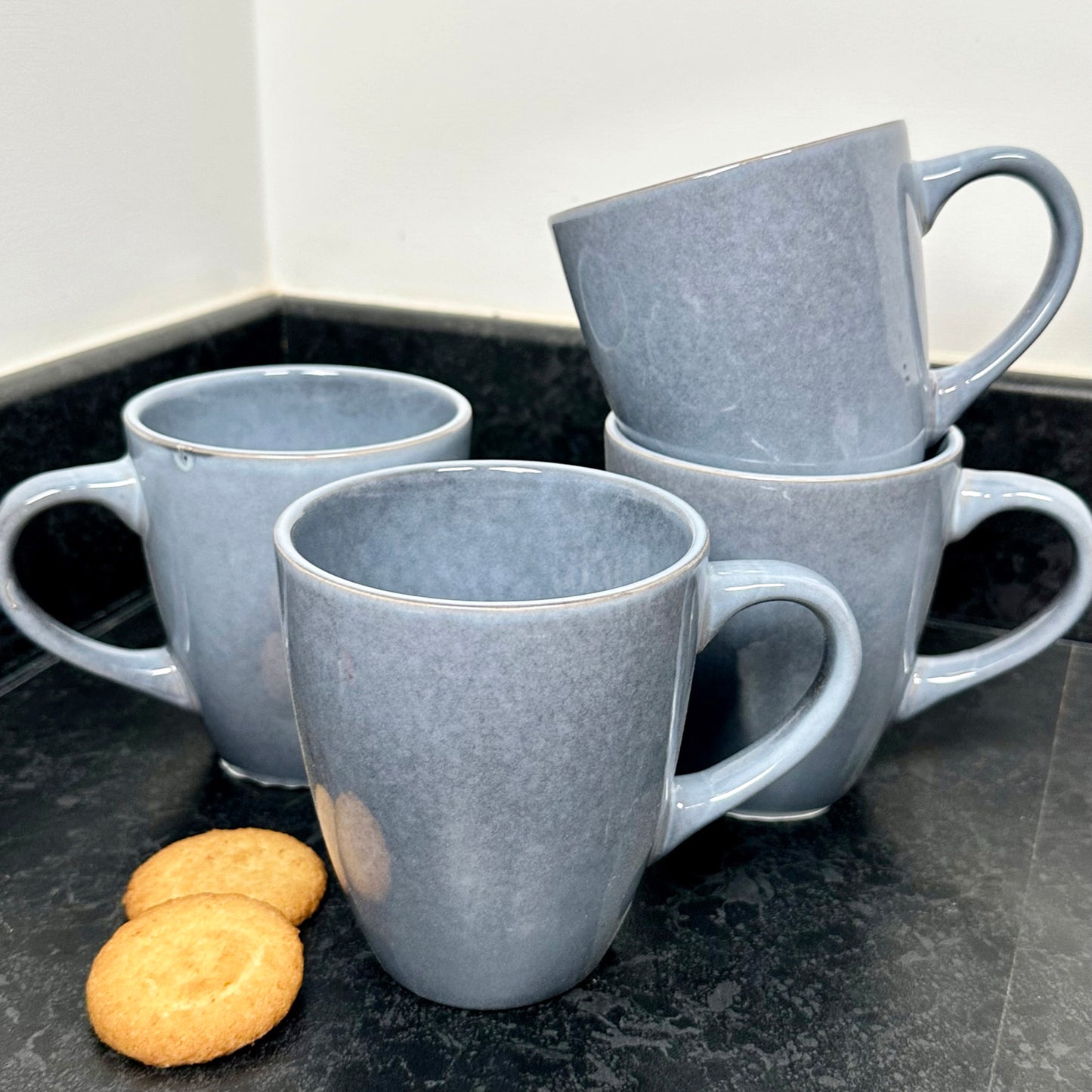 4pc Stoneware Reactive Glaze 400ml Mugs - Grey