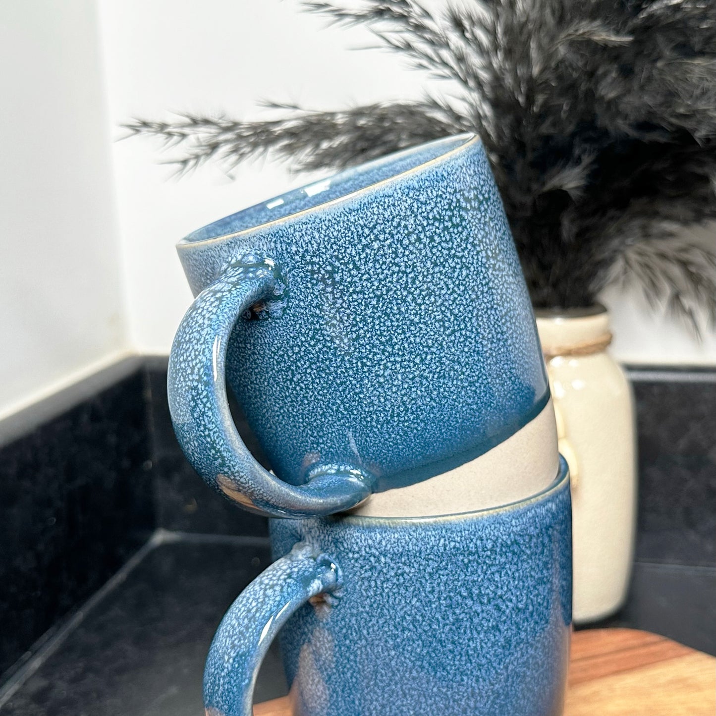 320ml Blue Reactive Glaze Mugs Set Of 2