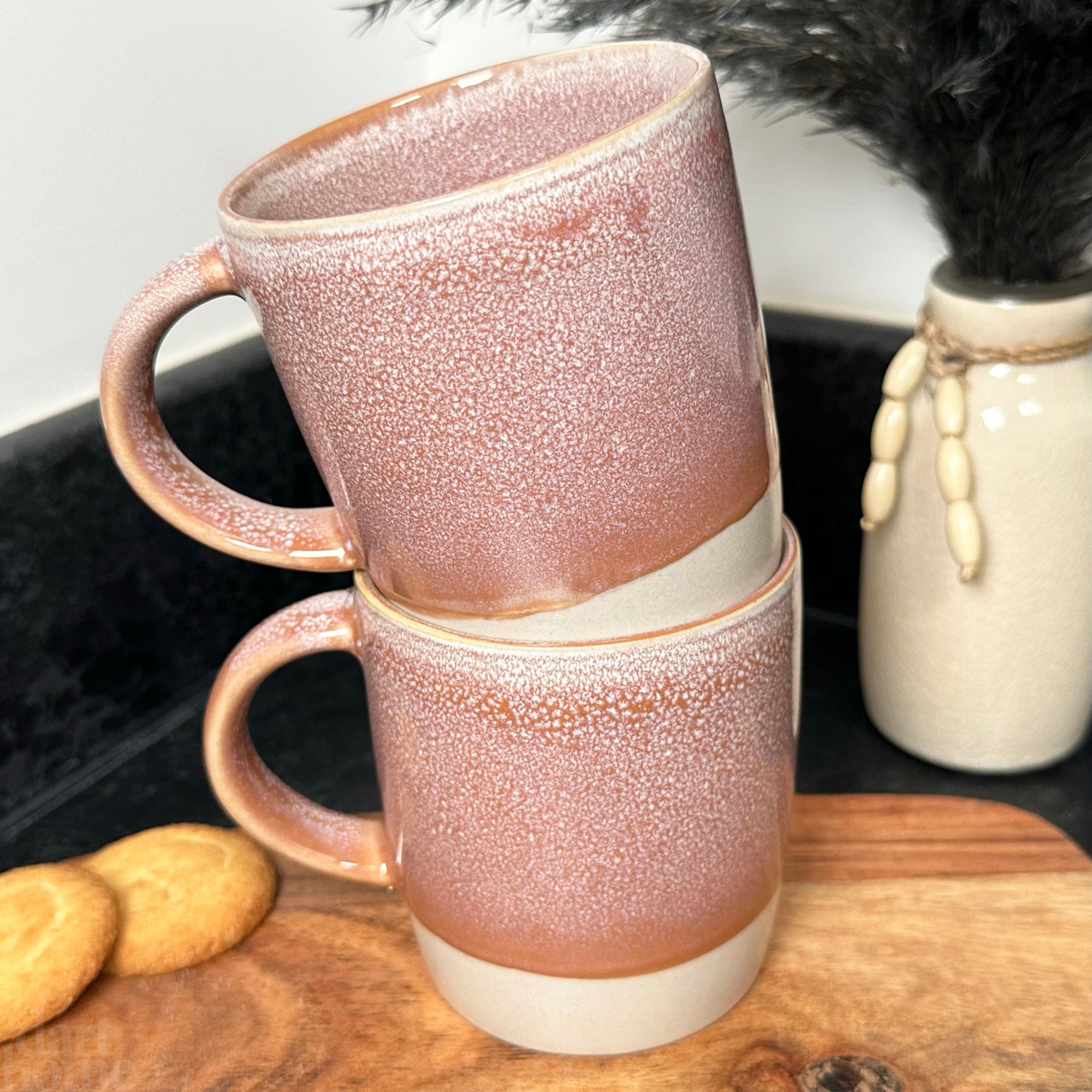 320ml Pink Reactive Glaze Mugs Set Of 2