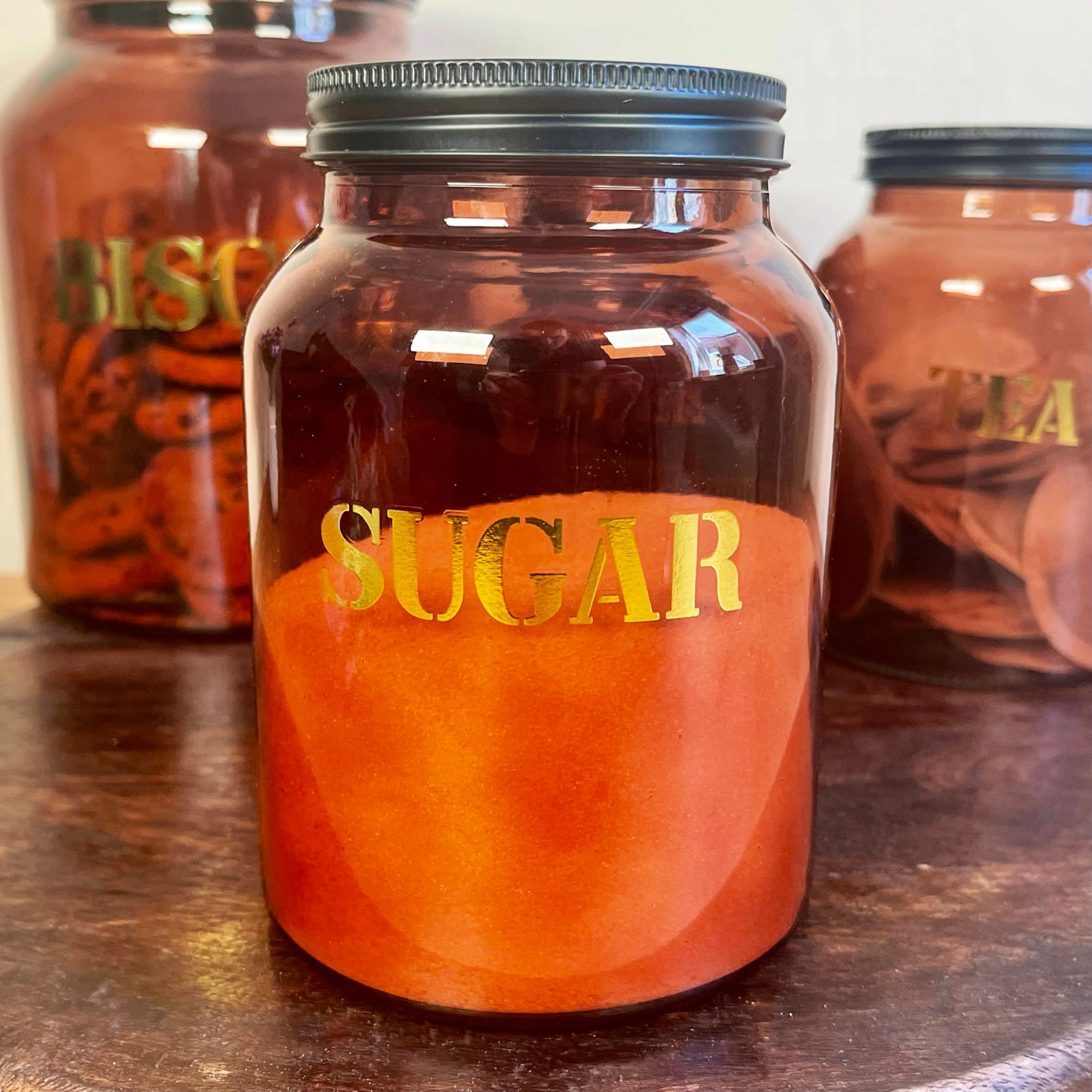 Amber Glass Tea Coffee Sugar Jars
