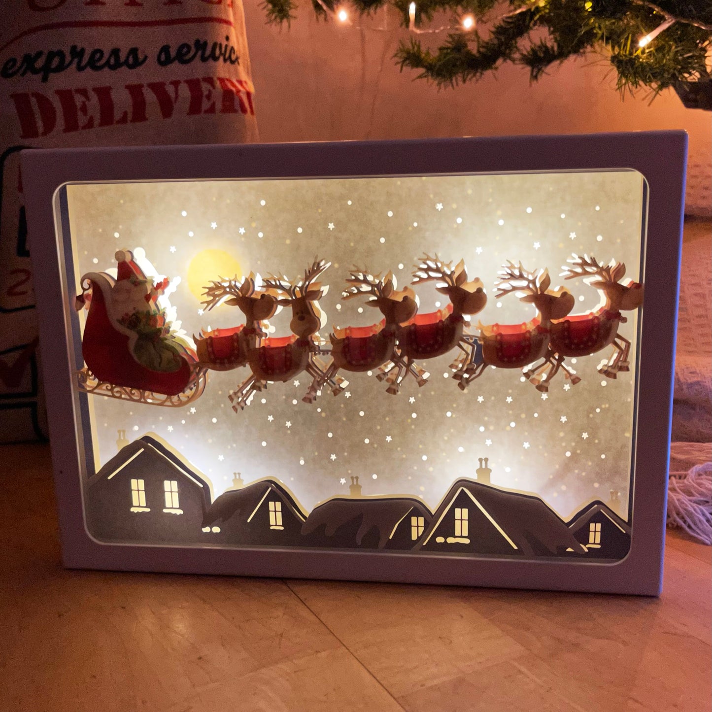 Santa Sleigh Rooftop Light Up Box