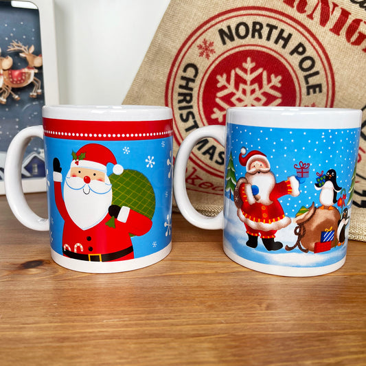 Blue Santa Claus Christmas Mugs Set Of 2