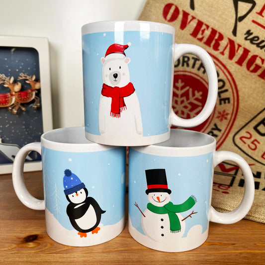 Pale Blue Christmas Mugs Assorted Set Of 3