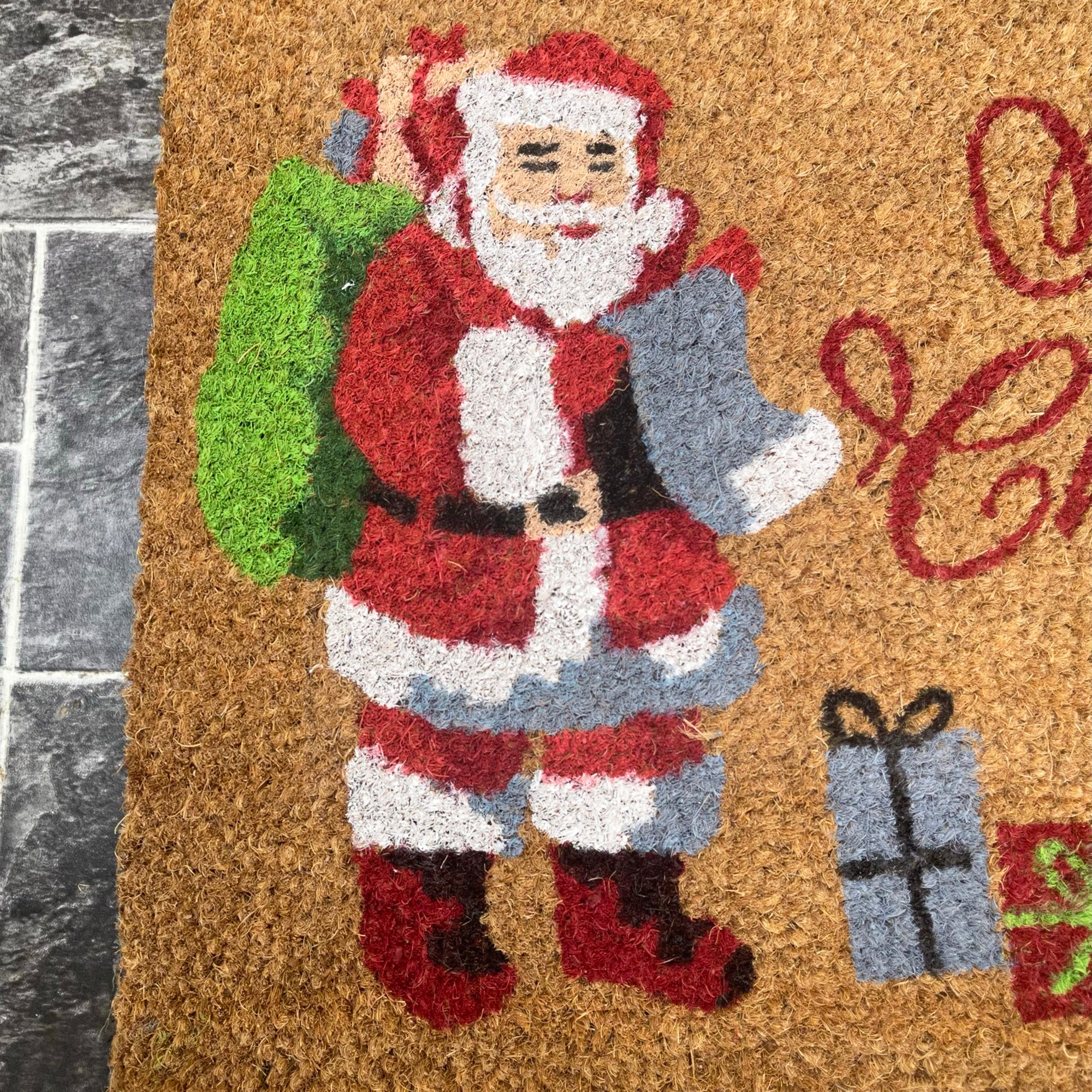 Kokosfaser-Fußmatte „Santa Merry Christmas“.
