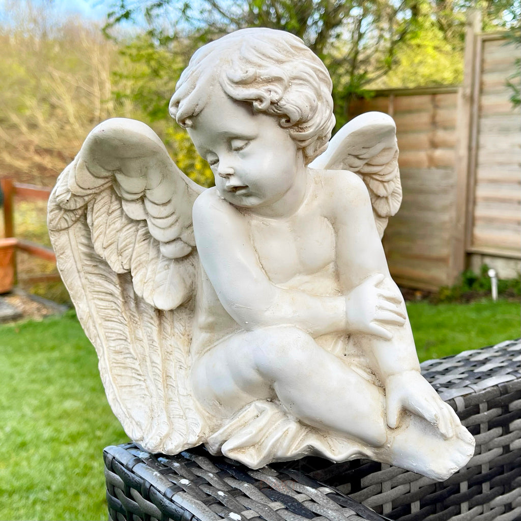 White Resin Sitting Angel Cherub