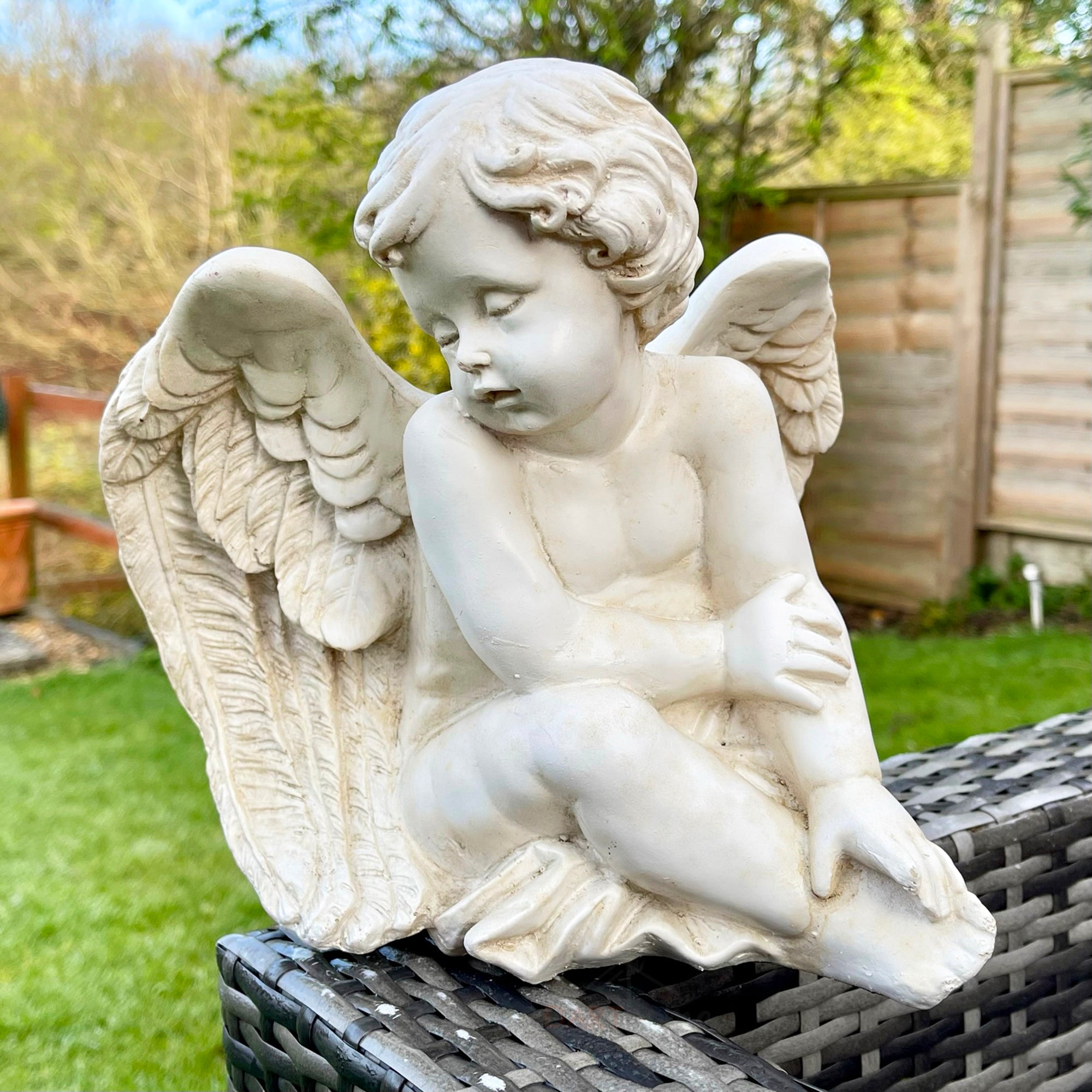 White Resin Sitting Angel Cherub