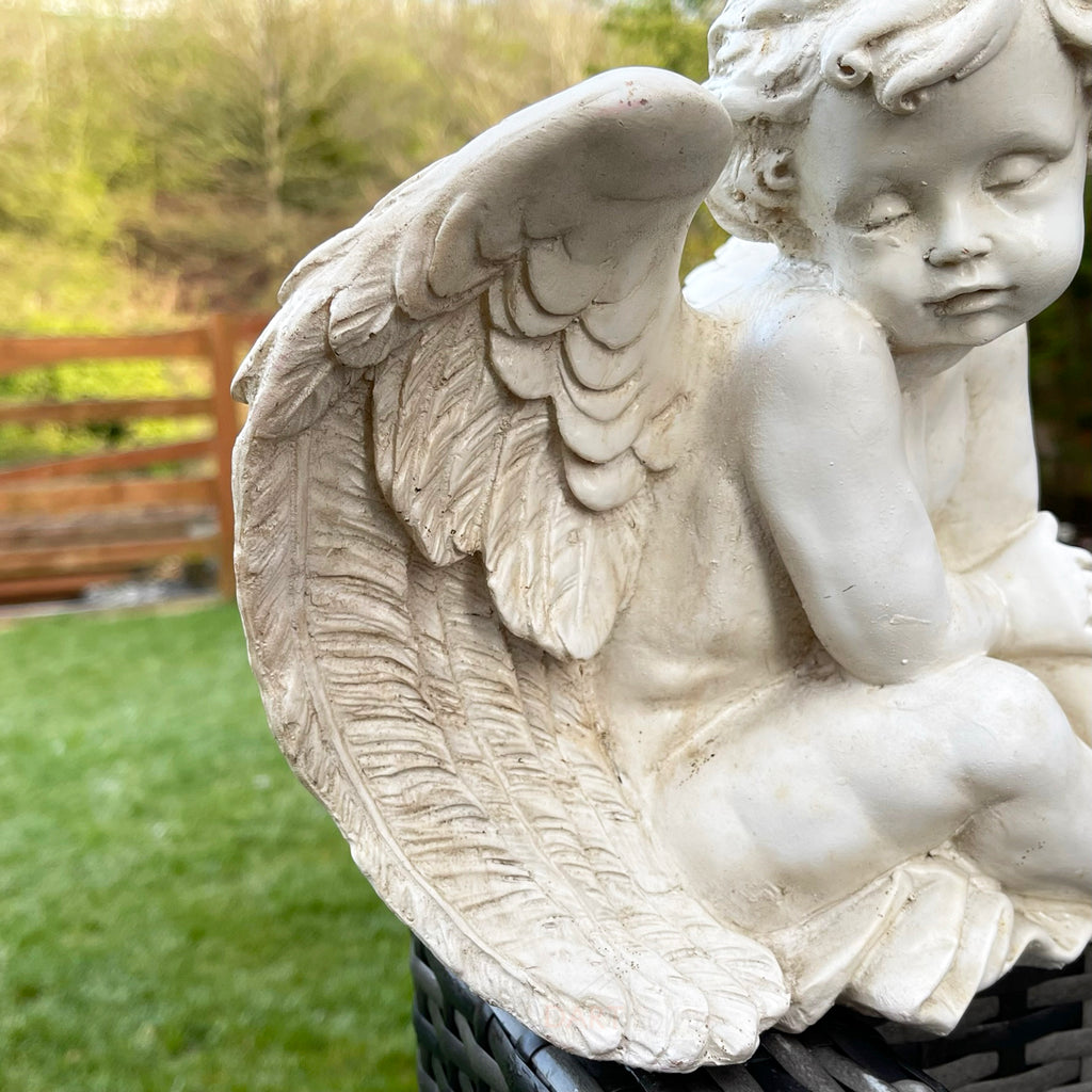 White Resin Sitting Angel Cherub