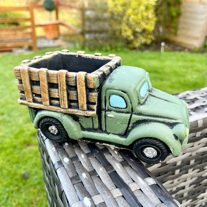 Cement Green Farm Truck Planter Small