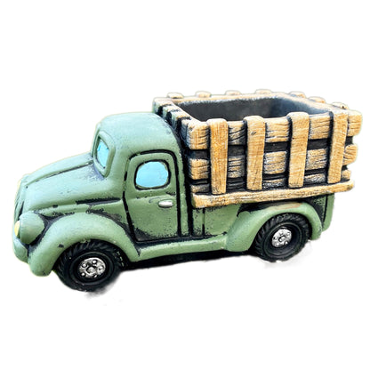 Cement Green Farm Truck Planter Small