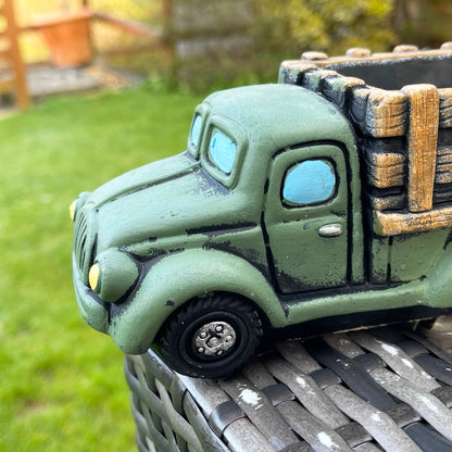 Cement Green Farm Truck Planter Small