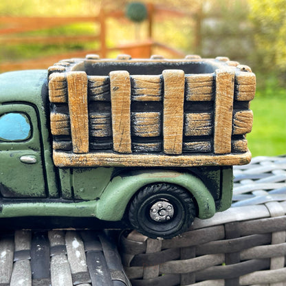 Cement Green Farm Truck Planter Small