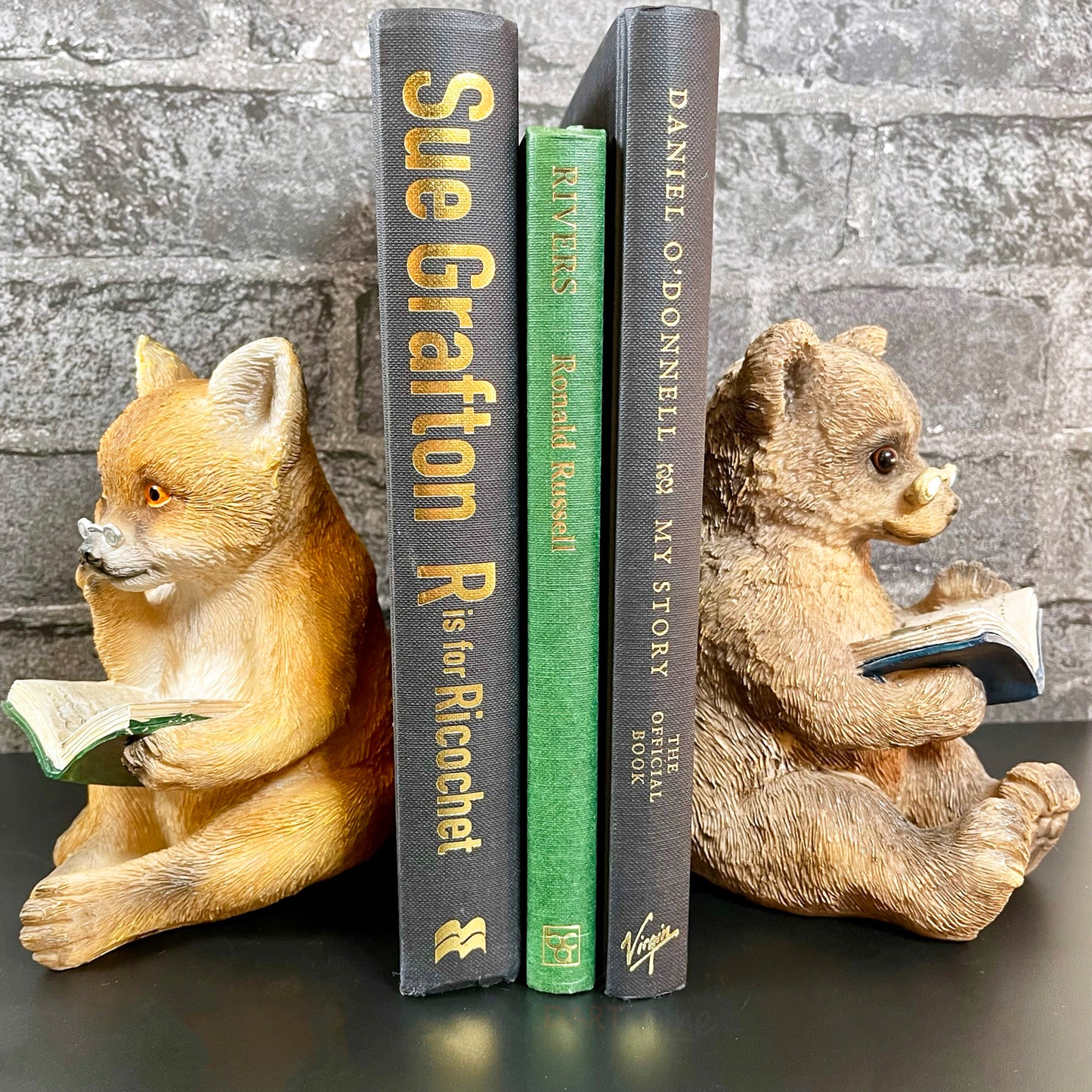 Resin Reading Fox & Bear Animal Bookends