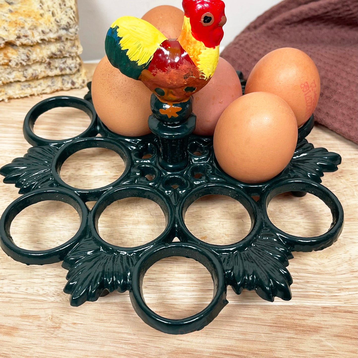 Cast Iron Rooster 12 Egg Holder